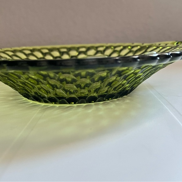Vintage Indiana Glass Avocado Green Honeycomb Dish 2 Handles - Picture 5 of 9